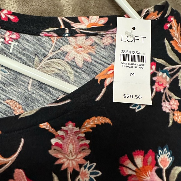 LOFT Tops - LOFT Black Top with Pink and Orange Floral Pattern